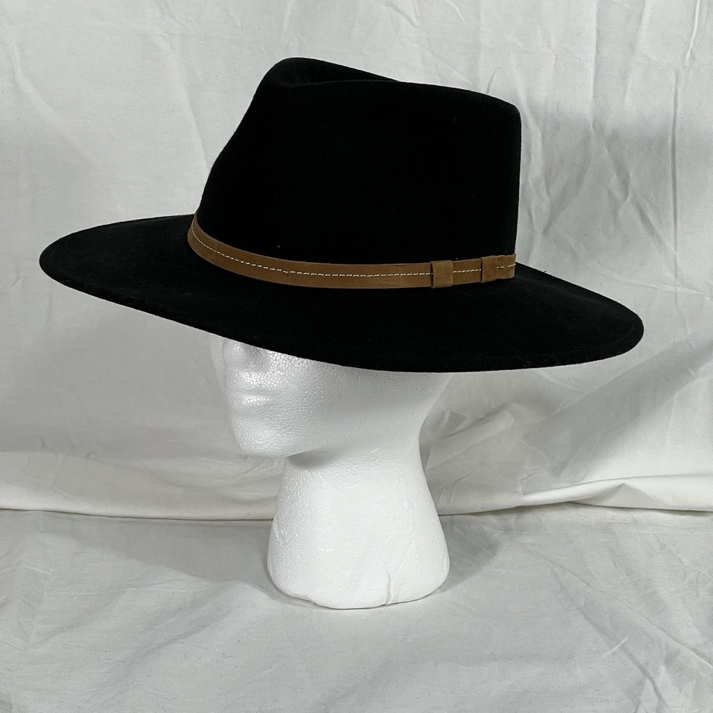 Bigalli Men's Wool Felt‎ Cowboy Style Hat Medium Black Brown Leather Accent